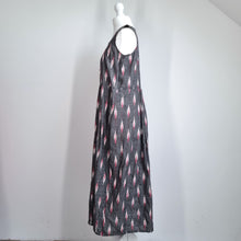 Load image into Gallery viewer, Handmade Midi Dress Ikat Print 8 10 A Line Grey Cotton Blend Buttons Lagenlook