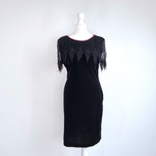 Load image into Gallery viewer, Vintage Canda Velvet Dress Cobweb Black Goth Halloween C&A Party Pencil UK 10