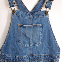 Load image into Gallery viewer, TU Denim Dungarees Cropped UK 14 Blue Casual Wide Leg Raw Hem Overalls Jeans