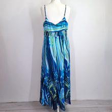 Load image into Gallery viewer, Per Una Maxi Dress 18 M&S Strappy Turquoise Blue Chiffon Lined Handkerchief