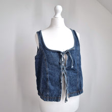 Load image into Gallery viewer, Denim Lace Up Vest Top Small Corset Blue Sleeveless Tie Tank Milkmaid Festival