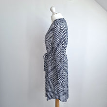 Load image into Gallery viewer, Monsoon Dress Belted Tunic Navy Ikat Print Work Casual Long Sleeves Viscose 10