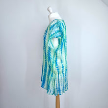Load image into Gallery viewer, Warehouse 100% Silk Top Tunic Large Tie-Dye Blue Green Blouse Beach Coverup