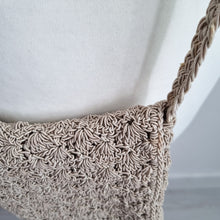 Load image into Gallery viewer, Principles Crossbody Bag Woven Crochet Macrame Beige Lined Rustic Flap Zipper