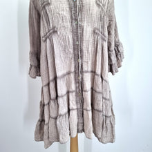 Load image into Gallery viewer, Made in Italy Tunic Top Taupe Brown 100% Cotton Blouse Button One Size Tiered