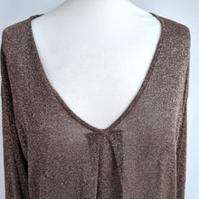 Load image into Gallery viewer, Monsoon Lurex Tunic Dress Sparkly Gold Brown Long Sleeve Mini V Neck Party Large