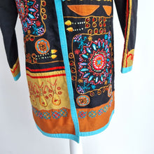 Load image into Gallery viewer, Indigo Moon Jacket Embroidered Duster Button Down Bohemian Patchwork Arty Small