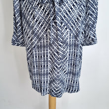 Load image into Gallery viewer, Monsoon Dress Belted Tunic Navy Ikat Print Work Casual Long Sleeves Viscose 10