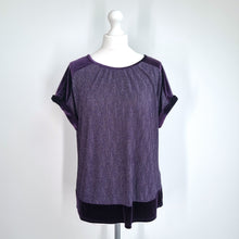 Load image into Gallery viewer, Oasis Top Purple Velvet Sparkly Blouse Large Short Sleeves Casual Metallic Party