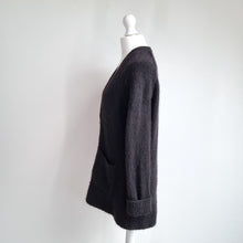 Load image into Gallery viewer, COS Cardigan Alpaca Wool Black V Neck Oversized Buttons Fuzzy Chunky Knit XS