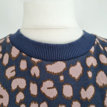 Load image into Gallery viewer, Second Female Sweatshirt Leopard Print Puff Sleeves Navy Pink Top Cotton Medium