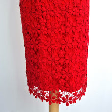 Load image into Gallery viewer, M&S Per Una Dress Red Floral Lace Pencil UK 10 Occasion Wedding Party Midi
