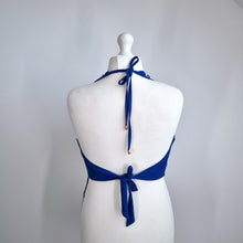 Load image into Gallery viewer, Figleaves Curve Bikini Top UK 24 BNWT Blue White Chevron High Halter Neck