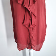 Load image into Gallery viewer, Reiss 100% Silk Top Sleeveless UK 8 Rust Red Ruffles Button Down Elias Blouse