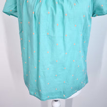 Load image into Gallery viewer, Boden Top UK 8 Turquoise Cotton Embroidered Polka Dot Short Sleeve Blouse Summer