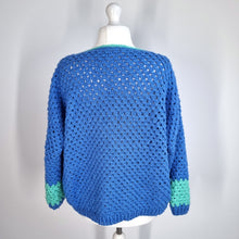 Load image into Gallery viewer, Handmade Crochet Jumper Blue Oversized Chunky Knit Granny Cherry Retro L to XXL