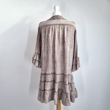 Load image into Gallery viewer, Made in Italy Tunic Top Taupe Brown 100% Cotton Blouse Button One Size Tiered