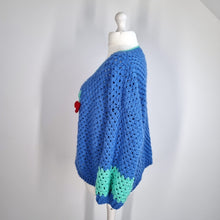 Load image into Gallery viewer, Handmade Crochet Jumper Blue Oversized Chunky Knit Granny Cherry Retro L to XXL