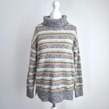 Load image into Gallery viewer, JD Williams Jumper Roll Neck Striped UK 8 10 Grey Soft Knit Winter Cosy Pastel