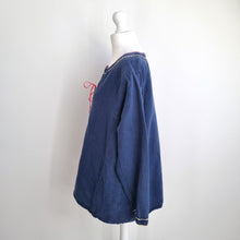 Load image into Gallery viewer, Gudrun Sjorden Blouse Smock Top Lace Up Navy Linen Cotton Utility Boho Small