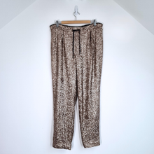 Load image into Gallery viewer, Next Sequin Trousers Gold Size 18 Joggers Side Stripe Lined Christmas Party