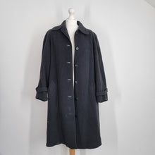 Load image into Gallery viewer, Vintage Coat Wool Camel Hair Blend UK 14 Oversized Black Classic Winter Long