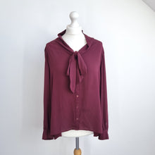 Load image into Gallery viewer, M&S Autograph Blouse Burgundy 12 Pussybow Tie Berry Shirt Work Long Sleeves Top