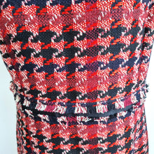 Load image into Gallery viewer, Hobbs London Tweed Dress UK 14 Red Black Houndstooth Bouclé Shift Occasion Work