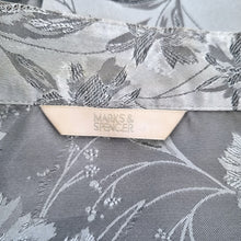 Load image into Gallery viewer, M&S Satin Blouse Chinese Qipao Jacquard Light Blue Top Short Sleeve Mock Neck 22