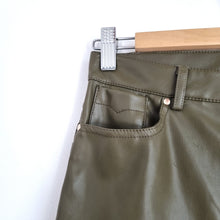 Load image into Gallery viewer, River Island Khaki Trousers UK 8 Faux Leather Skinny Green PU Coated Jeggings