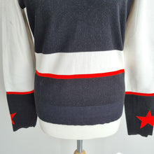Load image into Gallery viewer, Belstaff Jumper Women's Star Cotton Nylon Black Red Knit Sweater Crew Large
