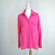 Load image into Gallery viewer, Zara Shirt Hot Pink Blouse Bright Long Sleeves 100% Viscose Button Top Medium
