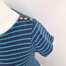 Load image into Gallery viewer, Mantaray T-Shirt Dress Striped UK 12 Blue Green 100% Cotton Pockets Casual