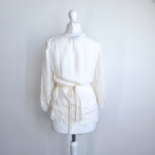 Load image into Gallery viewer, AllSaints Wrap Top Off-White Lace Zariah Broderie Blouse Scallop Sleeves 8