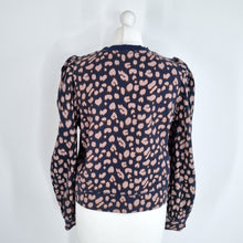 Load image into Gallery viewer, Second Female Sweatshirt Leopard Print Puff Sleeves Navy Pink Top Cotton Medium