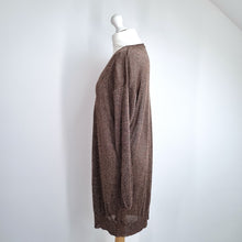 Load image into Gallery viewer, Monsoon Lurex Tunic Dress Sparkly Gold Brown Long Sleeve Mini V Neck Party Large