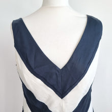 Load image into Gallery viewer, Cost Top Silk Cotton Blend Striped Black Off White Blouse Lined V Neck Party 14