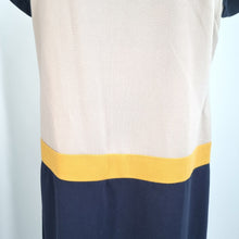 Load image into Gallery viewer, M&S Woman Shift Dress UK 16 Colour Block Beige Navy Smart Work Office Lined