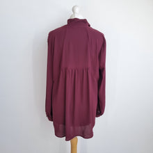 Load image into Gallery viewer, M&S Autograph Blouse Burgundy 12 Pussybow Tie Berry Shirt Work Long Sleeves Top