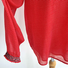 Load image into Gallery viewer, Hush Blouse Red Stars Print Chiffon Top Peasant Long Sleeves Floaty Ditsy 14