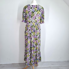Load image into Gallery viewer, Blue Vanilla Midi Dress UK 14 Long Floral Print Lilac Yellow Buffet Boho Stretch