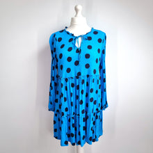 Load image into Gallery viewer, M&S Dress Mini Polka Dot Babydoll Blue Tunic Smock Long Sleeves Casual 20 Petite