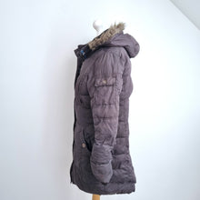 Load image into Gallery viewer, Mantaray Puffer Coat Grey UK 14 Faux Fur Hooded Padded Winter Pockets Jacket