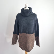 Load image into Gallery viewer, Vintage 90s John Lord Roll Neck Jumper XL Grey Brown Colourblock Cozy Knit Lady