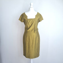 Load image into Gallery viewer, Reiss Dress Sheath Cocktail Golden Green Shift Luca Work Square Neck Lined 8