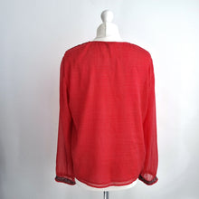 Load image into Gallery viewer, Hush Blouse Red Stars Print Chiffon Top Peasant Long Sleeves Floaty Ditsy 14