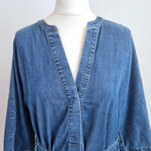Load image into Gallery viewer, The White Company Denim Dress Belted 14 Pockets Blue Stretch Long Sleeves Jeans