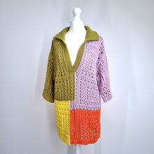 Load image into Gallery viewer, Zara Crochet Tunic Jumper Oversized Polo Shirt Small Granny Square Boho Knit