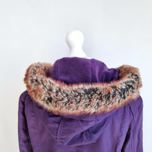 Load image into Gallery viewer, M&S Coat Shower Resistant Purple Per Una Rain Removable Hood Waterproof Small