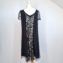 Load image into Gallery viewer, Noa Noa Black Sheer Mesh Dress L Jinglebell Net Metallic Disc Embellished Party